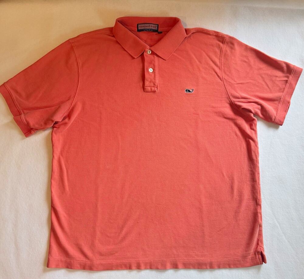 Vineyard Vines Men’s Large Coral Salmon Polo Shirt Embroidered Whale Logo